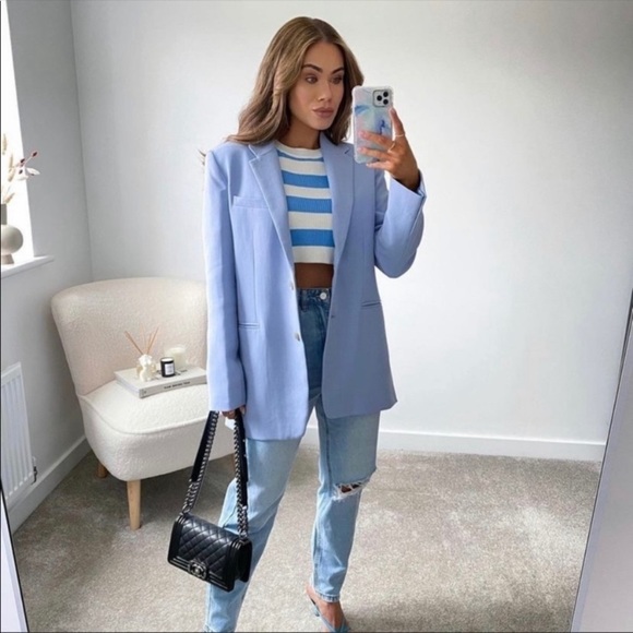 Zara Straight Cut Blazer Bloggers Favorite In Blue XS - Picture 6 of 13